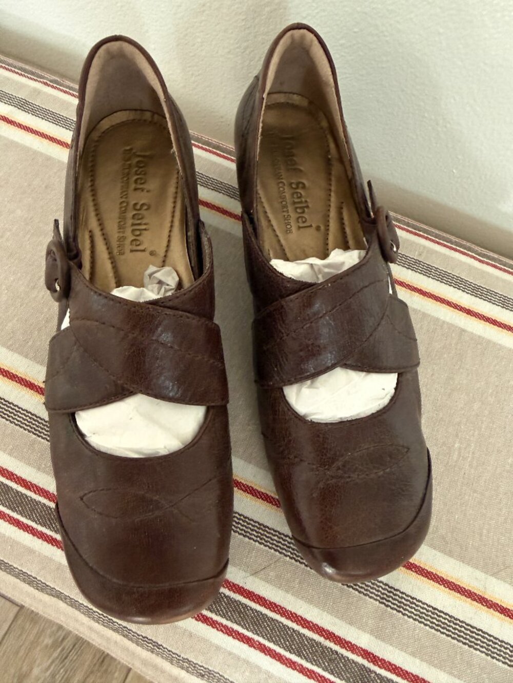 Josef Seibel Buckle Block Heal Slip Ons 7.5 Brown NWOB